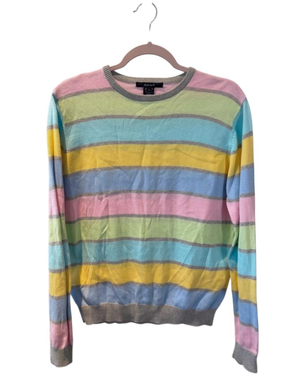 Gant Striped Crewneck Sweater in Pastel Yellow, Pink, Blue, Green